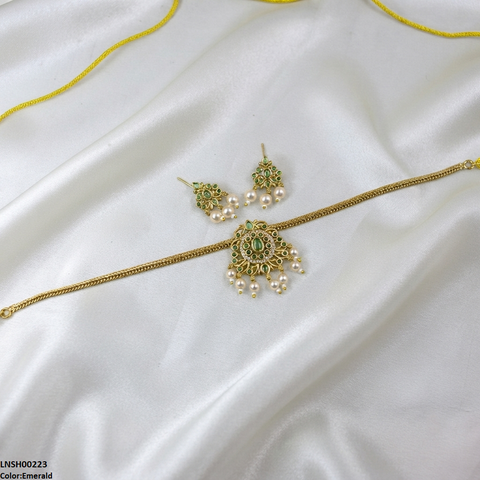 LNSH00223 ANI Oval/Tear Pearl Drop South Indian Necklace Set - LNSH