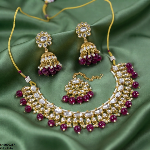 LNSH00237 ANI Oval/Tear Pearl Drop Necklace Set - LNSH