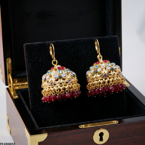 PEJH00057 SDQ Multicolor Tear Stone Pearl Jhumki - PEJH