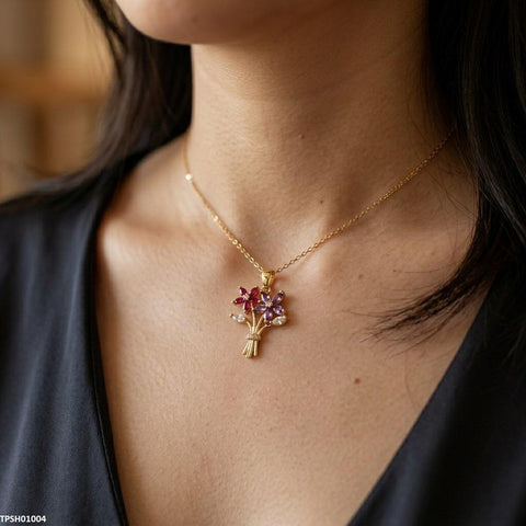 TPSH01004 TNR Stainless Steel Zircon Flower Bokeh Pendant - TPSH