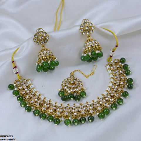 LNSH00235 ANI Round Flower Pearl Drop Rajwari Necklace Set - LNSH