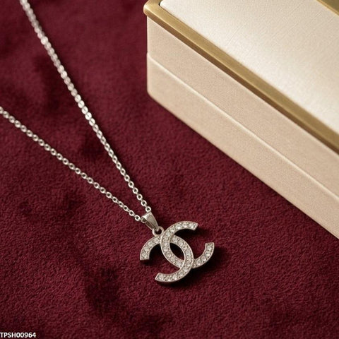 TPSH00964 TNR Stainless Steel Zircon Double C Pendant - TPSH