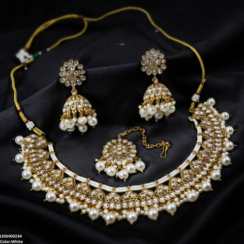 LNSH00234 ANI Tear Pearl Drop Rajwari Necklace Set - LNSH