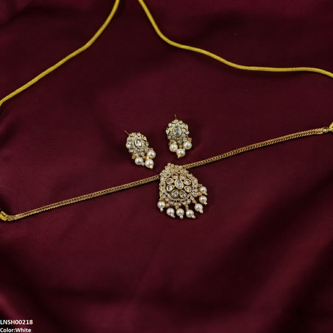 LNSH00218 ANI Multi Stone Pearl Drop South Indian Necklace Set - LNSH