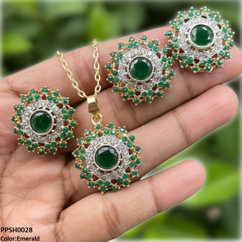 PPSH00268 SDQ Round Stone Flower Pendant Set - PPSH