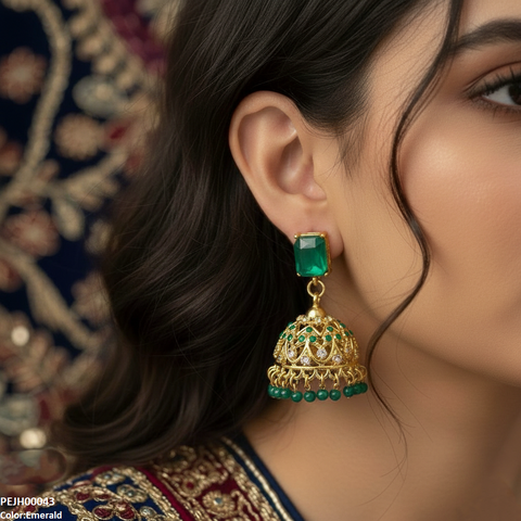 PEJH00043 SDQ Rectangle Pearl Drop Jhumki - PEJH