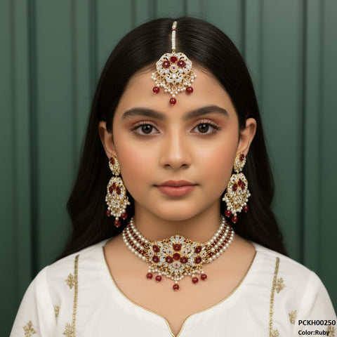 PCKH00250 SDQ Oval Flower Pearl Drop Choker Set - PCKH