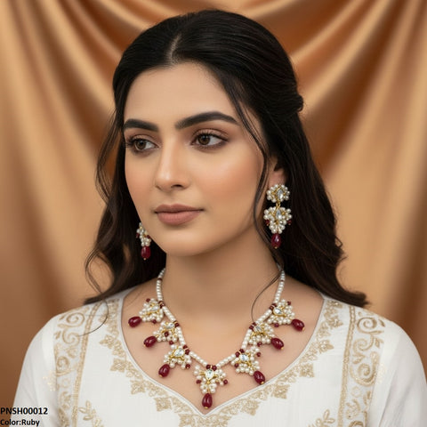 PNSH00012 SDQ Pearl Drop  Necklace Set - PNSH