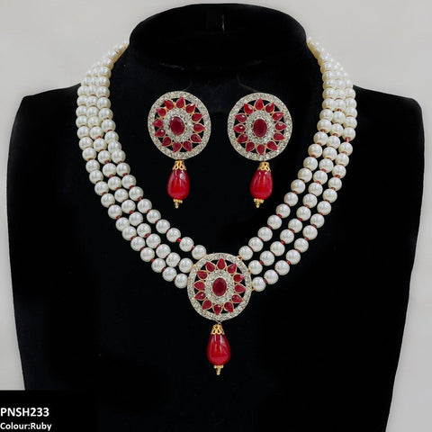 PNSH233 SDQ Flower Pearl Drop Necklace Set - PNSH
