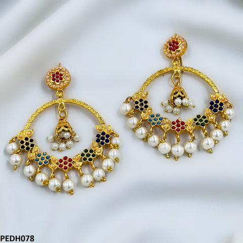 PEDH078 FRN Multi Flower/Pearl Drop Earring Pair - PEDH