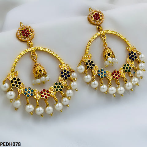 PEDH078 FRN Multi Flower/Pearl Drop Earring Pair - PEDH