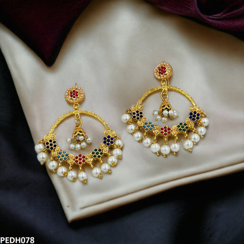 PEDH078 FRN Multi Flower/Pearl Drop Earring Pair - PEDH