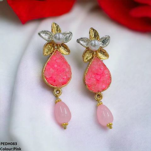 PEDH083 SDQ Flower Pearl Drop Earrings- PEDH