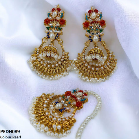 PEDH089 SDQ Flower Jhumki Drop Earrings- PEDH