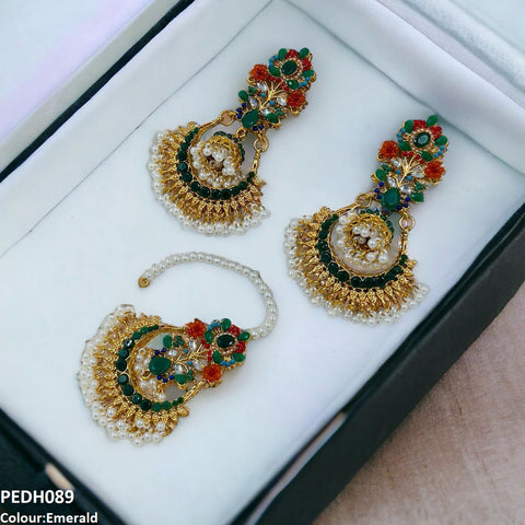 PEDH089 SDQ Flower Jhumki Drop Earrings- PEDH