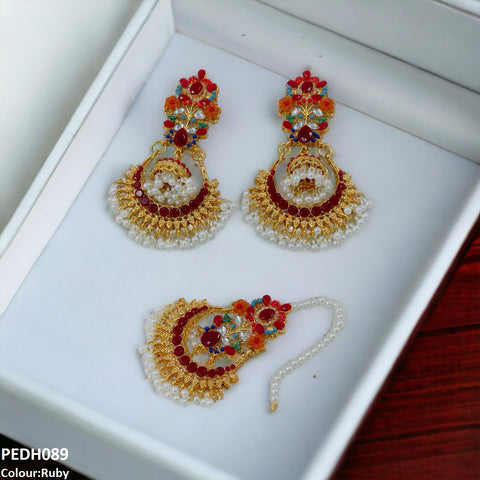 PEDH089 SDQ Flower Jhumki Drop Earrings- PEDH