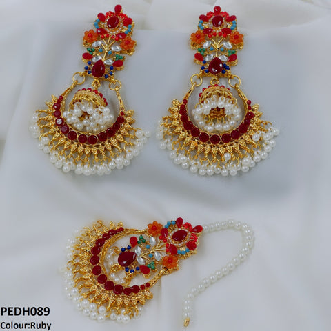 PEDH089 SDQ Flower Jhumki Drop Earrings- PEDH