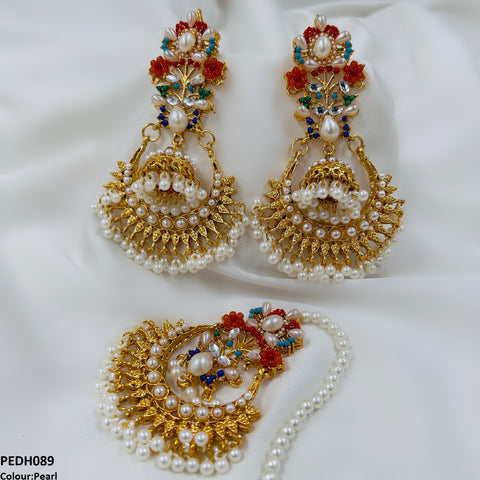 PEDH089 SDQ Flower Jhumki Drop Earrings- PEDH