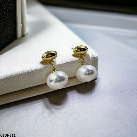CEDH511 RHJ  Oval/Pearl Drop Earrings Pair  - CEDH