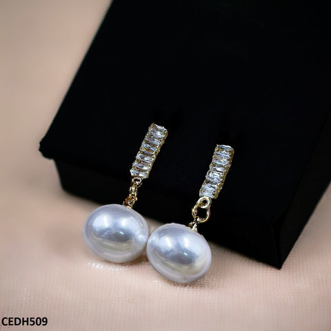 CEDH509 RHJ Baguette Layer Pearl Drop Earrings Pair  - CEDH