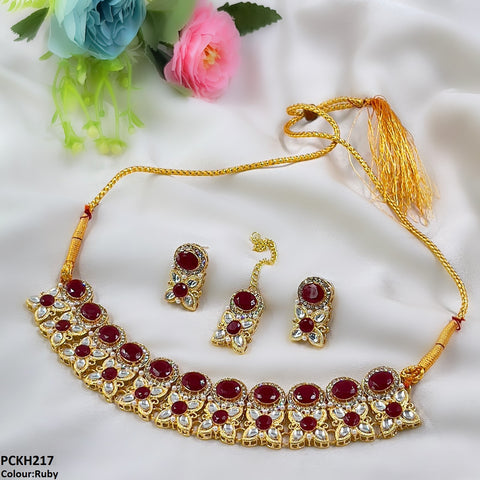 PCKH217 SDQ Oval/Tear/Flower Drop Choker Set - PCKH