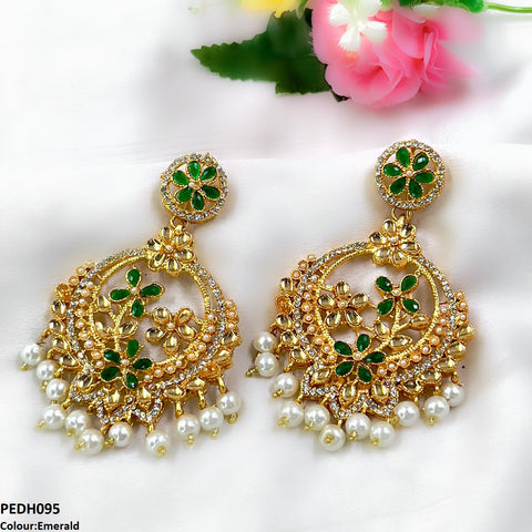 PEDH095 FRN Flower Pearl Drop Earrings  - PEDH