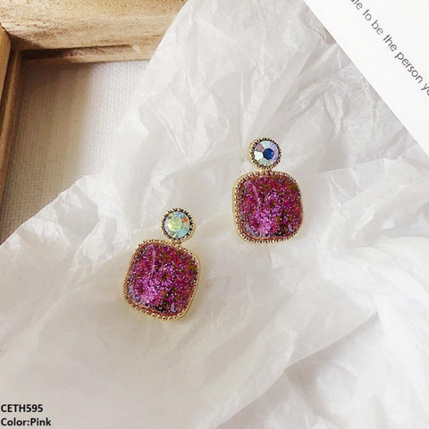 CETH595 YHC Crystals Square Ear Tops Pair - CETH