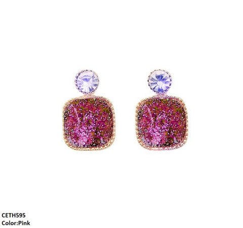 CETH595 YHC Crystals Square Ear Tops Pair - CETH