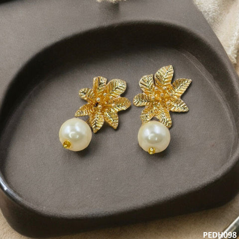 PEDH098 SDQ Flower Pearl Drop Earrings  - PEDH