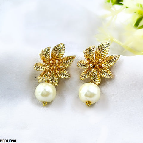 PEDH098 SDQ Flower Pearl Drop Earrings  - PEDH