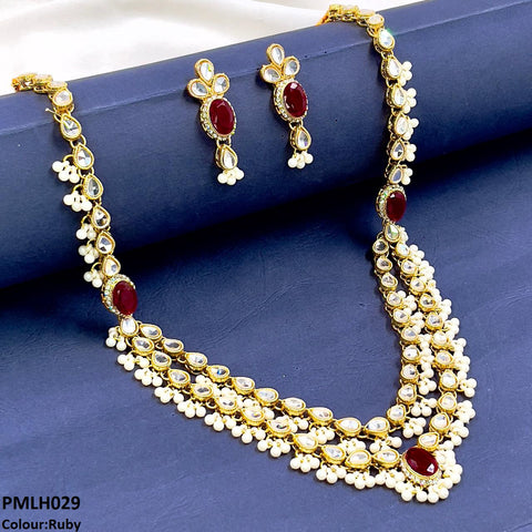 PMLH029 SDQ Oval/Tear Pearl Drop Necklace Set - PMLH