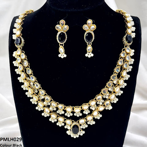 PMLH029 SDQ Oval/Tear Pearl Drop Necklace Set - PMLH