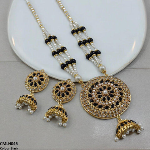 CMLH046 SDQ Cut Jhumki Drop Pearl Mala- CMLH