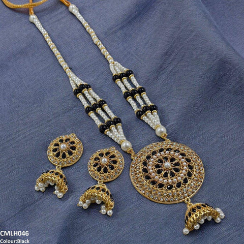 CMLH046 SDQ Cut Jhumki Drop Pearl Mala- CMLH