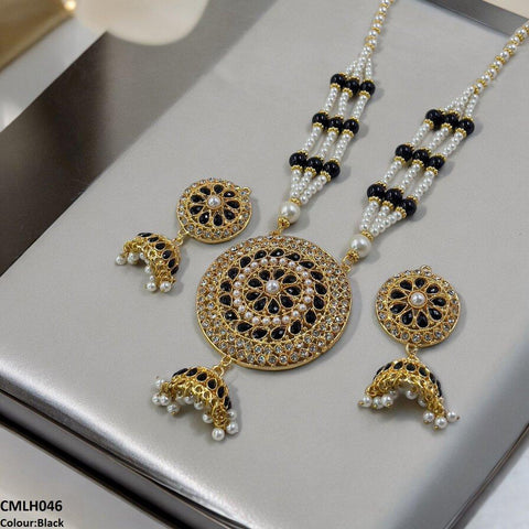 CMLH046 SDQ Cut Jhumki Drop Pearl Mala- CMLH