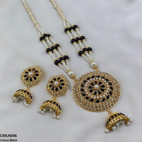CMLH046 SDQ Cut Jhumki Drop Pearl Mala- CMLH