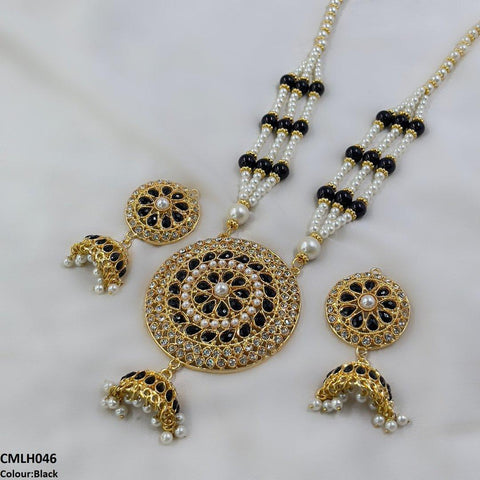 CMLH046 SDQ Cut Jhumki Drop Pearl Mala- CMLH
