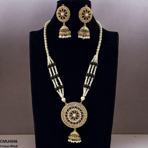 CMLH046 SDQ Cut Jhumki Drop Pearl Mala- CMLH