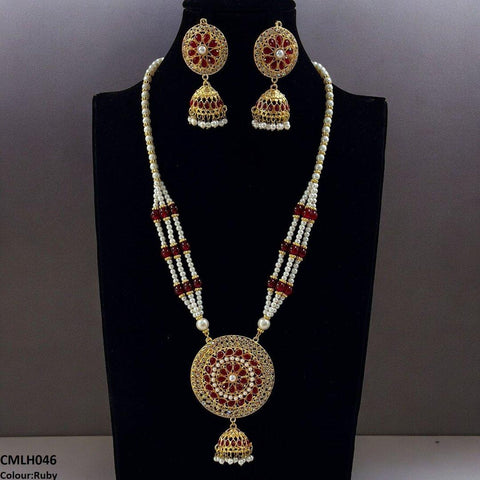 CMLH046 SDQ Cut Jhumki Drop Pearl Mala- CMLH