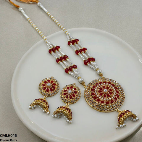 CMLH046 SDQ Cut Jhumki Drop Pearl Mala- CMLH