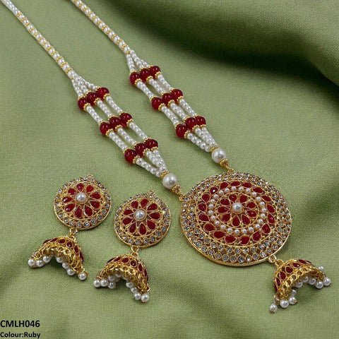 CMLH046 SDQ Cut Jhumki Drop Pearl Mala- CMLH