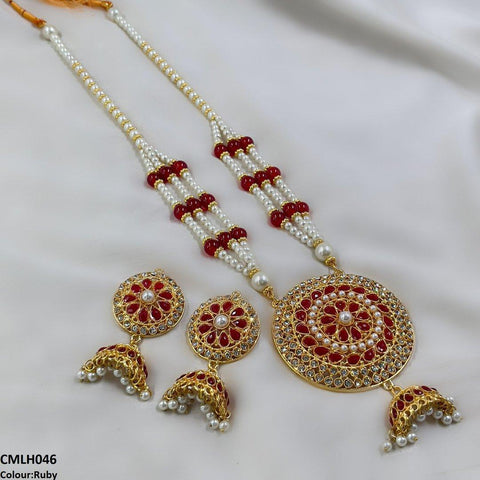 CMLH046 SDQ Cut Jhumki Drop Pearl Mala- CMLH