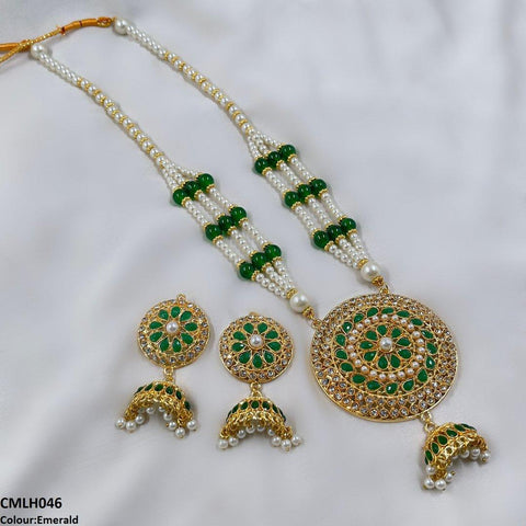 CMLH046 SDQ Cut Jhumki Drop Pearl Mala- CMLH