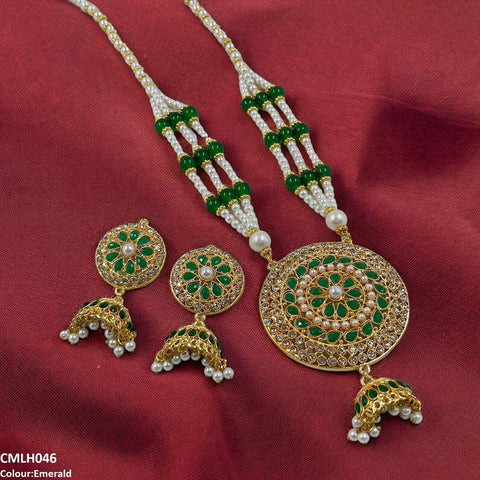 CMLH046 SDQ Cut Jhumki Drop Pearl Mala- CMLH