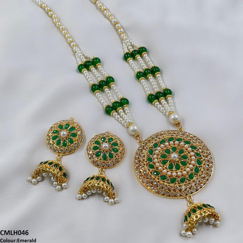 CMLH046 SDQ Cut Jhumki Drop Pearl Mala- CMLH