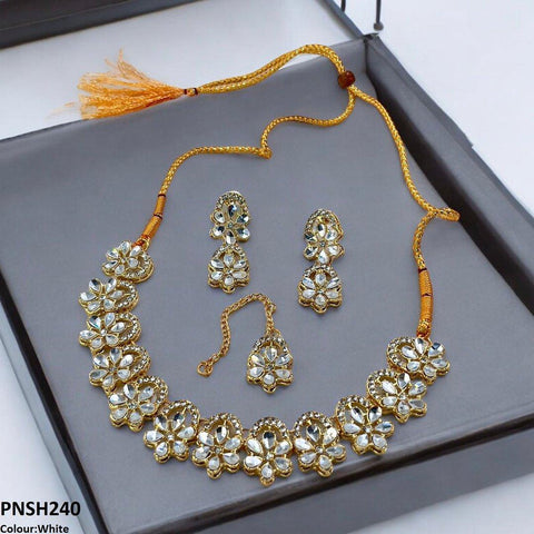 PNSH240 SDQ Flower Tear Stone Necklace Set - PNSH