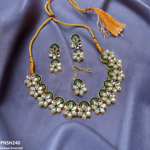 PNSH240 SDQ Flower Tear Stone Necklace Set - PNSH