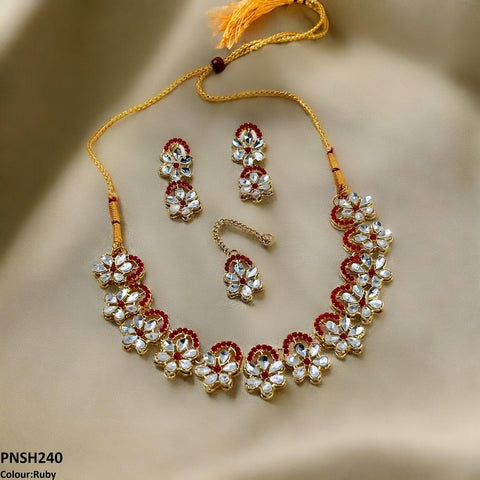 PNSH240 SDQ Flower Tear Stone Necklace Set - PNSH