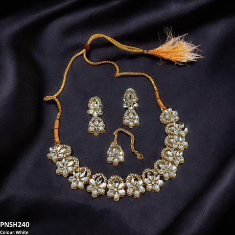 PNSH240 SDQ Flower Tear Stone Necklace Set - PNSH