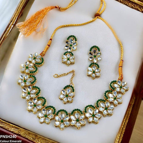 PNSH240 SDQ Flower Tear Stone Necklace Set - PNSH